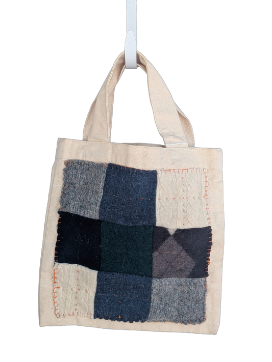 Wool Grid Patchwork Tote