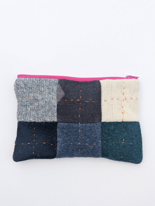 Wool Grid Zipper Pouch (Quilted)