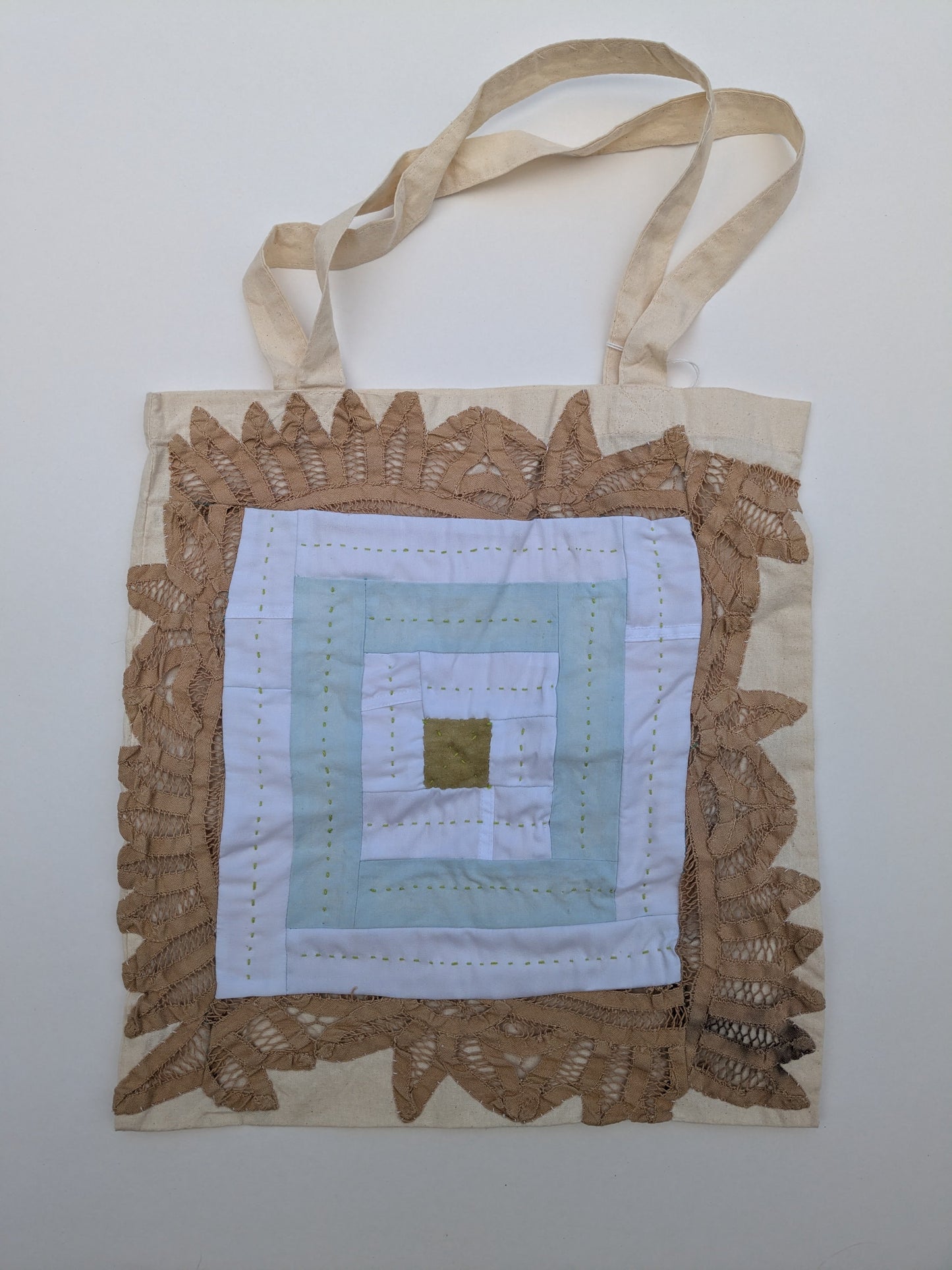 Plant Dyed Log Cabin Patchwork Tote