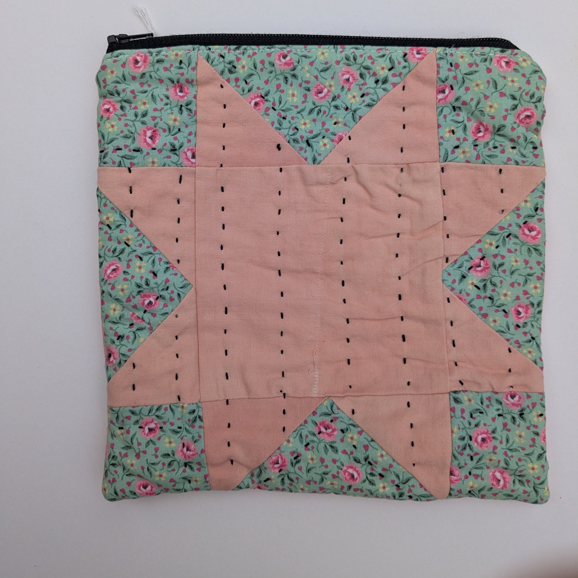 Pink and Blue floral zipper pouch with star